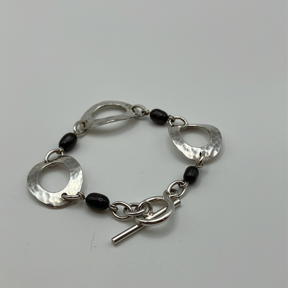 Sterling Silver Hammered Circle Toggle Bracelet - image 3